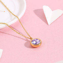 Load image into Gallery viewer, Simple and Fashion Plated Gold Geometric Round Purple Cubic Zirconia 316L Stainless Steel Pendant with Necklace