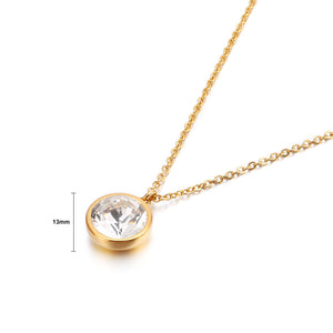 Simple and Fashion Plated Gold Geometric Round White Cubic Zirconia 316L Stainless Steel Pendant with Necklace