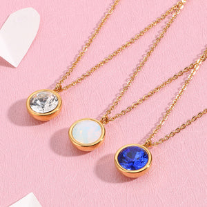 Simple and Fashion Plated Gold Geometric Round White Cubic Zirconia 316L Stainless Steel Pendant with Necklace