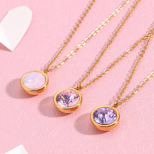 Load image into Gallery viewer, Simple and Fashion Plated Gold Geometric Round Pink Cubic Zirconia 316L Stainless Steel Pendant with Necklace