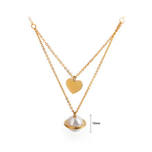 Load image into Gallery viewer, Fashion and Elegant Plated Gold Heart-shaped Imitation Pearl 316L Stainless Steel Pendant with Double-layer Necklace