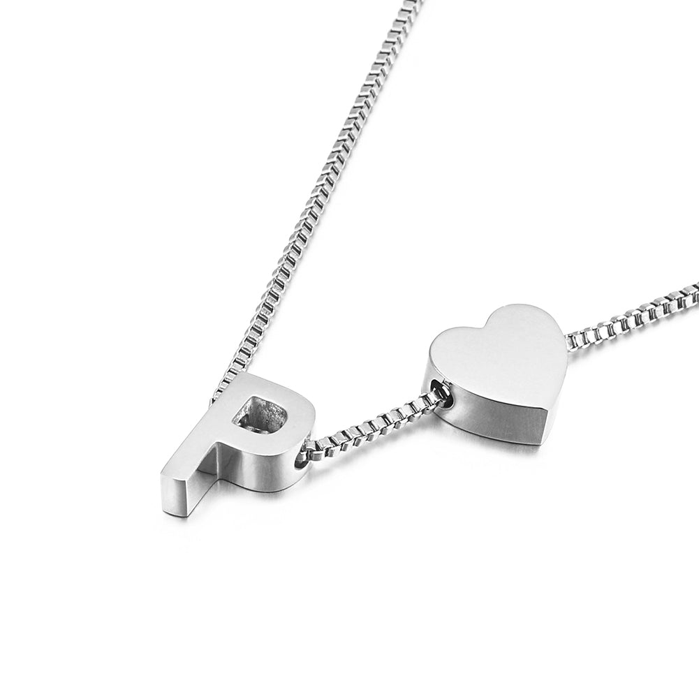 Simple and Fashion Heart-shaped English Alphabet P 316L Stainless Steel Pendant with Necklace