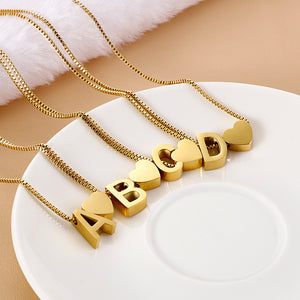 Fashion and Simple Plated Gold Heart-shaped English Alphabet C 316L Stainless Steel Pendant with Necklace