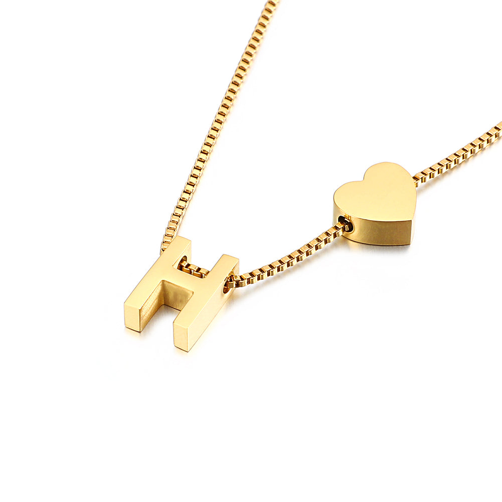 Fashion and Simple Plated Gold Heart-shaped English Alphabet H 316L Stainless Steel Pendant with Necklace