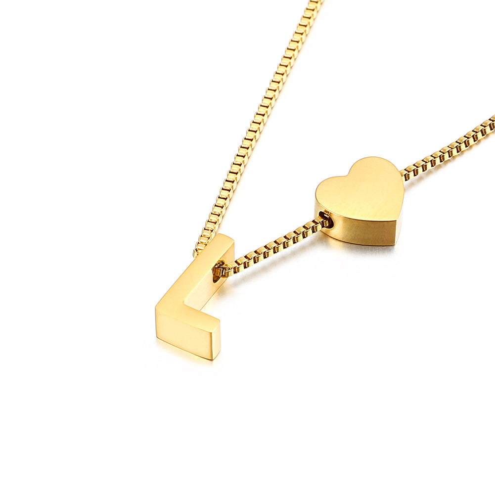 Fashion and Simple Plated Gold Heart-shaped English Alphabet L 316L Stainless Steel Pendant with Necklace