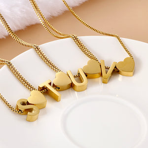 Fashion and Simple Plated Gold Heart-shaped English Alphabet S 316L Stainless Steel Pendant with Necklace