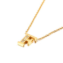 Load image into Gallery viewer, Fashion Personality Plated Gold English Alphabet F 316L Stainless Steel Pendant with Cubic Zirconia and Necklace