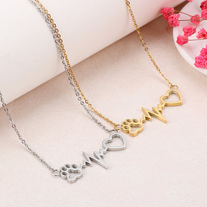 Fashion Creative Plated Gold Heart-shaped Dog Paw Print 316L Stainless Steel Necklace