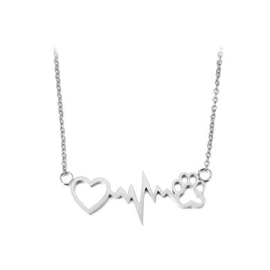Fashion Creative Heart-shaped Dog Paw Print 316L Stainless Steel Necklace