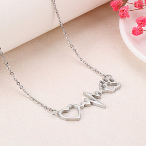 Fashion Creative Heart-shaped Dog Paw Print 316L Stainless Steel Necklace