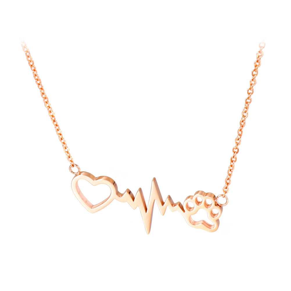 Fashion Creative Plated Rose Gold Heart-shaped Dog Paw Print 316L Stainless Steel Necklace