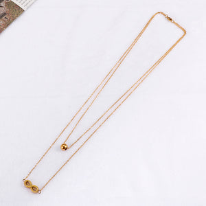 Fashion and Simple Plated Gold Infinity Symbol 316L Stainless Steel Double Layer Necklace and Bracelet Set