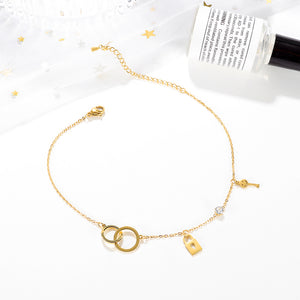 Fashion and Simple Plated Gold Geometric Circle Lock 316L Stainless Steel Anklet with Cubic Zirconia