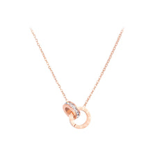 Load image into Gallery viewer, Fashion Temperament Plated Rose Gold Roman Numerals Geometric Circle 316L Stainless Steel Pendant with White Cubic Zirconia and Necklace