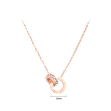 Load image into Gallery viewer, Fashion Temperament Plated Rose Gold Roman Numerals Geometric Circle 316L Stainless Steel Pendant with White Cubic Zirconia and Necklace