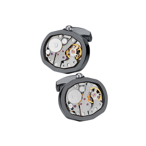 Fashion and Elegant Plated Black Movable Mechanical Movement Cufflinks