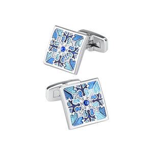 Fashion and Elegant Blue Pattern Geometric Square Cufflinks