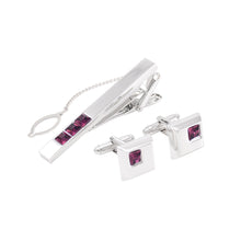 Load image into Gallery viewer, Fashion Simple Geometric Burgundy Cubic Zirconia Tie Clip and Cufflinks Set