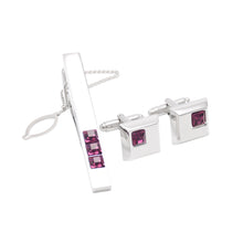 Load image into Gallery viewer, Fashion Simple Geometric Burgundy Cubic Zirconia Tie Clip and Cufflinks Set
