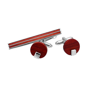 Simple and Fashion Red Sandalwood Geometric Tie Clip and Cufflinks Set