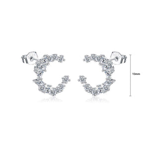 925 Sterling Silver Fashion Simple Moon Stud Earrings with Cubic Zirconia