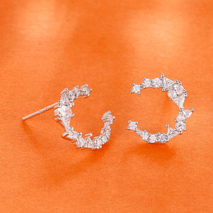 925 Sterling Silver Fashion Simple Moon Stud Earrings with Cubic Zirconia