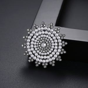 Fashion and Elegant Plated Black Geometric Round Imitation Pearl Brooch with Cubic Zirconia