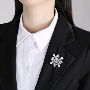 Elegant and Fashion Geometric Diamond Imitation Pearl Brooch with Cubic Zirconia