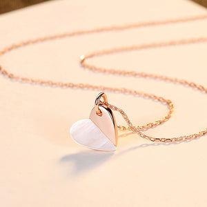 925 Sterling Silver Plated Rose Gold Simple Romantic Two-tone Heart Pendant with Necklace