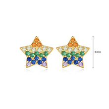 Load image into Gallery viewer, 925 Sterling Silver Plated Gold Simple Bright Star Stud Earrings with Colorful Cubic Zirconia