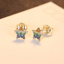 Load image into Gallery viewer, 925 Sterling Silver Plated Gold Simple Bright Star Stud Earrings with Colorful Cubic Zirconia