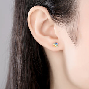 925 Sterling Silver Plated Gold Simple Bright Star Stud Earrings with Colorful Cubic Zirconia