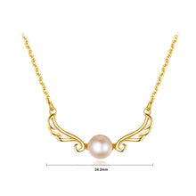 Load image into Gallery viewer, 925 Sterling Silver Plated Gold Fashion Simple Angel Wings Pink Freshwater Pearl Necklace