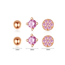 Load image into Gallery viewer, 925 Sterling Silver Plated Rose Gold Simple and Delicate Geometric Round Stud Earrings with Pink Cubic Zirconia