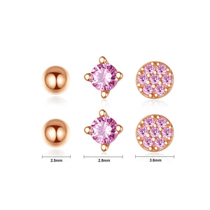 925 Sterling Silver Plated Rose Gold Simple and Delicate Geometric Round Stud Earrings with Pink Cubic Zirconia