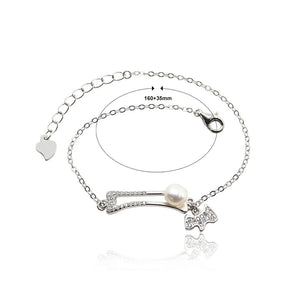 925 Sterling Silver Simple Creative Dog Bone Freshwater Pearl Bracelet with Cubic Zirconia