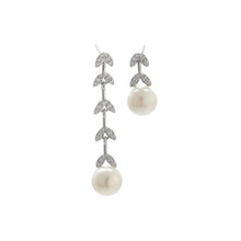 Load image into Gallery viewer, 925 Sterling Silver Fashion Simple Leaf Tassel White Freshwater Pearl Earrings with Cubic Zirconia