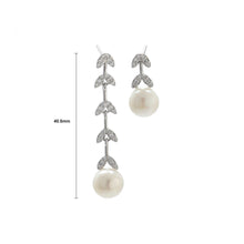 Load image into Gallery viewer, 925 Sterling Silver Fashion Simple Leaf Tassel White Freshwater Pearl Earrings with Cubic Zirconia