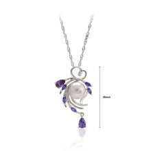 Load image into Gallery viewer, 925 Sterling Silver Fashion Simple Leaf Purple Freshwater Pearl Pendant with Purple Cubic Zirconia and Necklace