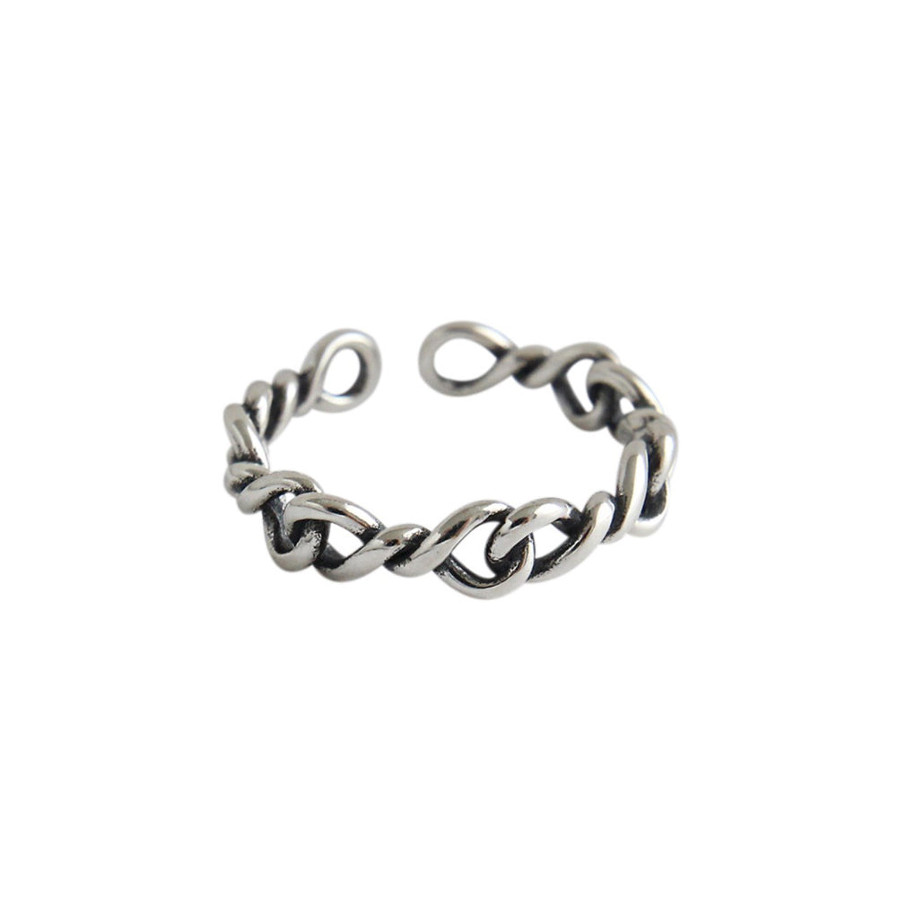 925 Sterling Silver Simple Retro Geometric Hollow Twist Adjustable Opening Ring