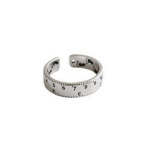925 Sterling Silver Simple Personality Scale Ruler Geometric Adjustable Opening Ring