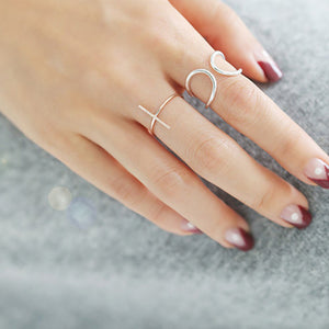 925 Sterling Silver Simple Personality Cross Geometry Adjustable Open Ring