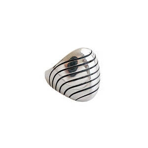 925 Sterling Silver Fashion Personality Striped Geometric Diamond Adjustable Open Ring