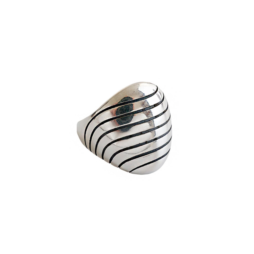 925 Sterling Silver Fashion Personality Striped Geometric Diamond Adjustable Open Ring