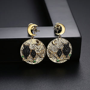 Fashion and Elegant Plated Gold Owl Geometric Round Earrings with Cubic Zirconia
