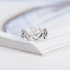 925 Sterling Silver Fashion Simple Hollow Leaf Adjustable Open Ring