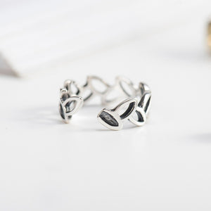 925 Sterling Silver Fashion Simple Hollow Leaf Adjustable Open Ring