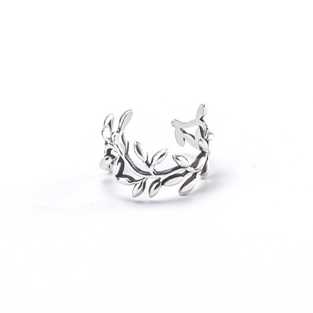 925 Sterling Silver Fashion Simple Leaf Adjustable Open Ring