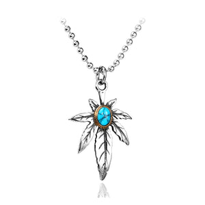 Fashion and Simple Hemp Leaf Imitation Turquoise 316L Stainless Steel Pendant with Necklace