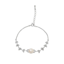 Load image into Gallery viewer, 925 Sterling Silver Fashion Simple Leaf Freshwater Pearl Bracelet with Cubic Zirconia